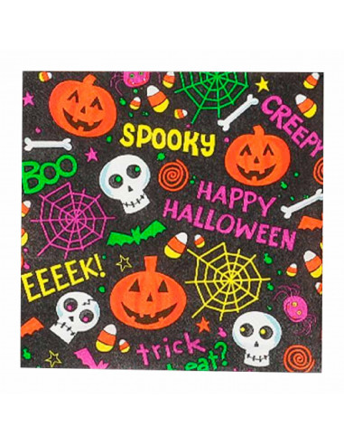 Tradineur - Pack de 48 servilletas desechables de Halloween - Diseño caraberas y calabazas - Accesorio para mesa - 16,5 x 16,5 c