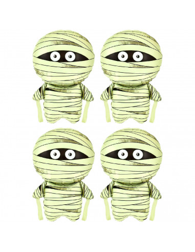Tradineur - Pack de 4 Globos con forma de Momia - Ideal para decoración para Halloween - 75 x 48 cm