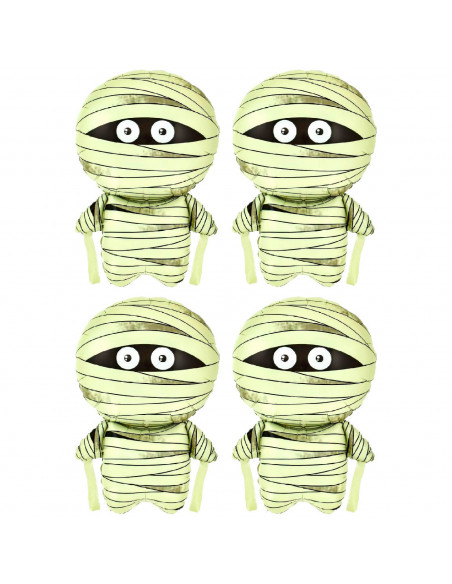 Tradineur - Pack de 4 Globos con forma de Momia - Ideal para decoración para Halloween - 75 x 48 cm