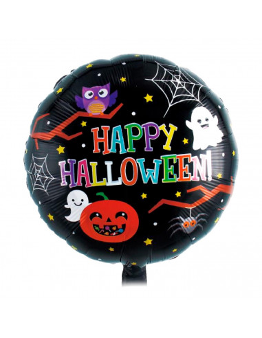 Tradineur - Pack de 6 Globos con letrero "Happy Halloween" - Diseño Original con Fantasmas, Calabaza, Araña, etc. - 43 x 43 cm
