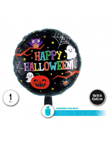 Tradineur - Pack de 6 Globos con letrero "Happy Halloween" - Diseño Original con Fantasmas, Calabaza, Araña, etc. - 43 x 43 cm