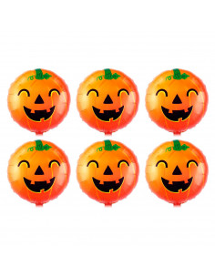 Tradineur - Pack de 6 Globos con diseño calabaza sonriente - Ideal para decoración de Halloween - 43 x 43 cm