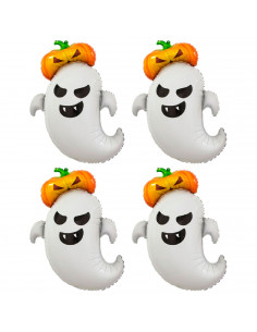 Tradineur - Pack de 4 Globos en forma de fantasma y calavera - Ideal para decoración de Halloween - 84 x 63 cm