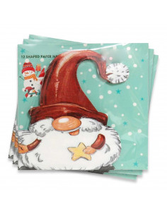 Tradineur - Pack de 3 sets de 12 servilletas desechables de Navidad - Diseño de Gnomo - Accesorio para mesa - 16,5 x 16,5 cm