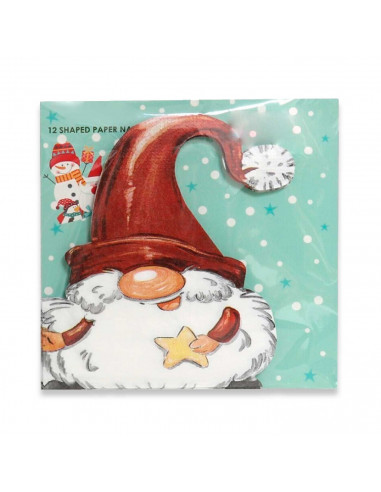 Tradineur - Pack de 3 sets de 12 servilletas desechables de Navidad - Diseño de Gnomo - Accesorio para mesa - 16,5 x 16,5 cm
