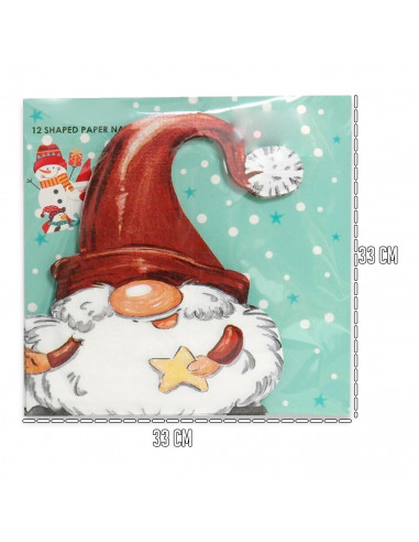 Tradineur - Pack de 3 sets de 12 servilletas desechables de Navidad - Diseño de Gnomo - Accesorio para mesa - 16,5 x 16,5 cm