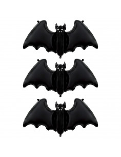 Tradineur - Pack de 4 Globos en forma de murcielago - Ideal para decoración de Halloween - 84 x 63 cm - Color Negro
