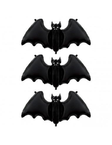 Tradineur - Pack de 4 Globos en forma de murcielago - Ideal para decoración de Halloween - 84 x 63 cm - Color Negro