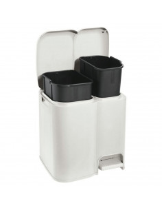 Tradineur - Cubo de basura doble de plástico con tapa, fácil apertura con pedal, papelera, contenedor almacenamiento de residuos