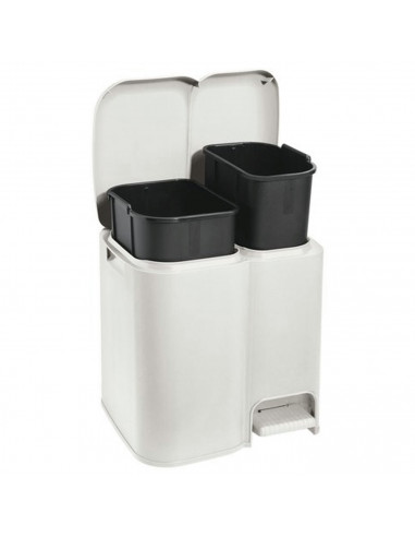 Tradineur - Cubo de basura doble de plástico con tapa, fácil apertura con pedal, papelera, contenedor almacenamiento de residuos