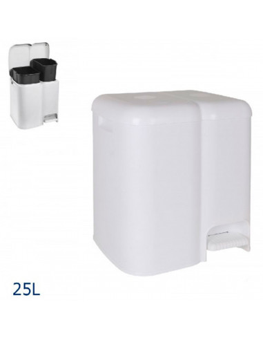 Tradineur - Cubo de basura doble de plástico con tapa, fácil apertura con pedal, papelera, contenedor almacenamiento de residuos