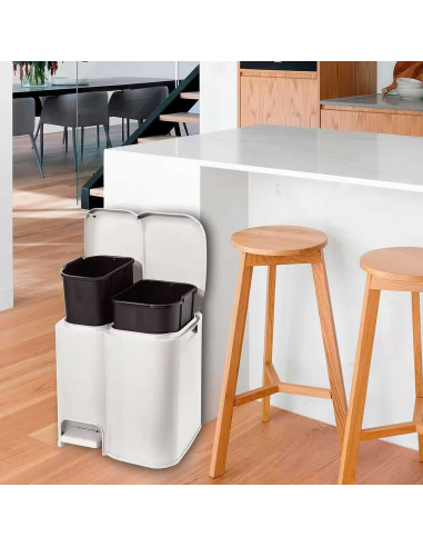 Tradineur - Cubo de basura doble de plástico con tapa, fácil apertura con pedal, papelera, contenedor almacenamiento de residuos