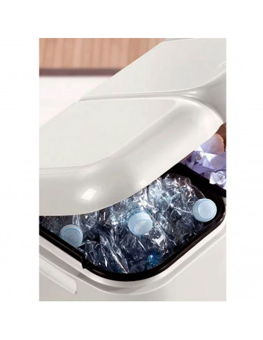 Tradineur - Cubo de basura doble de plástico con tapa, fácil apertura con pedal, papelera, contenedor almacenamiento de residuos