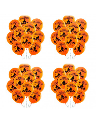 Tradineur - Pack de 40 globos - "Happy Halloween" - Tamaño: 30 cm - Ideales como decoración de tu hogar y celebraciones de Hallo