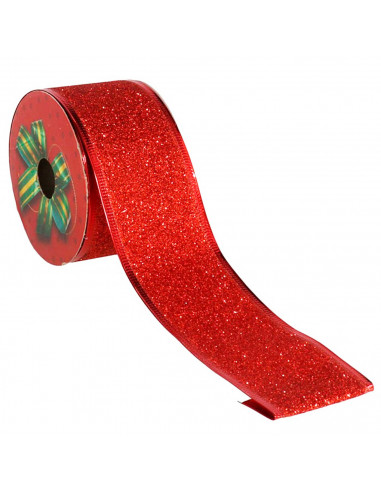 Tradineur - Pack de 4 cintas de navidad con glitter, poliéster, purpurina brillante, decoración árbol navideño, envolver regalos