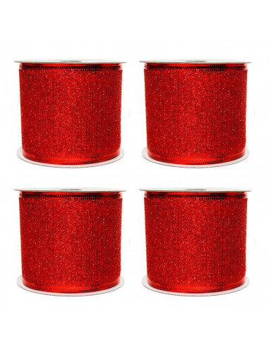 Tradineur - Pack de 4 cintas de navidad con glitter, poliéster, purpurina brillante, decoración árbol navideño, envolver regalos