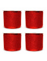 Tradineur - Pack de 4 cintas de navidad con glitter, poliéster, purpurina brillante, decoración árbol navideño, envolver regalos