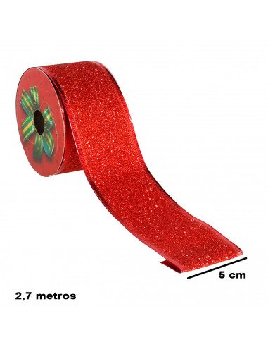 Tradineur - Pack de 4 cintas de navidad con glitter, poliéster, purpurina brillante, decoración árbol navideño, envolver regalos