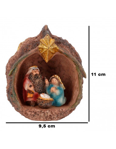 Tradineur - Pack de 2 nacimientos en nuez de resina, decoración Navidad, belén, pesebre, figura, adorno de sobremesa, estantería