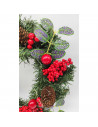 Tradineur - Corona de navidad con piñas y racimos de bayas rojas, guirnalda decorativa artificial, adorno colgante para puerta,