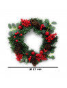 Tradineur - Corona de navidad con piñas y racimos de bayas rojas, guirnalda decorativa artificial, adorno colgante para puerta,