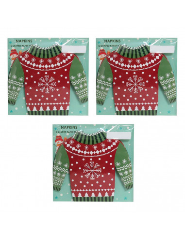 Tradineur - Pack de 36 servilletas navideñas de papel, forma de jersey con copo de nieve, 3 capas, biodegradables, reciclables,