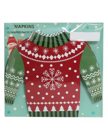 Tradineur - Pack de 36 servilletas navideñas de papel, forma de jersey con copo de nieve, 3 capas, biodegradables, reciclables,