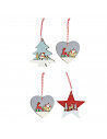 Tradineur - Pack de 4 adornos colgantes con paisaje navideño, madera contrachapada, decoración festiva, árbol, chimenea, hogar,