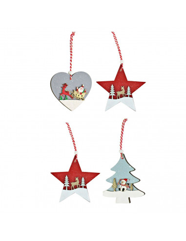 Tradineur - Pack de 4 adornos colgantes con paisaje navideño, madera contrachapada, decoración festiva, árbol, chimenea, hogar,