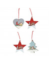 Tradineur - Pack de 4 adornos colgantes con paisaje navideño, madera contrachapada, decoración festiva, árbol, chimenea, hogar,