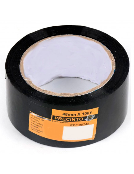Tradineur - Precinto de color negro. de 4,8 cm de ancho y 100 m de largo, válido para todas las superficies y con adhesivo. Cint