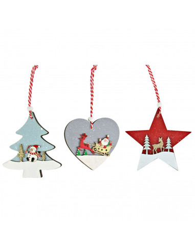 Tradineur - Pack de 4 adornos colgantes con paisaje navideño, madera contrachapada, decoración festiva, árbol, chimenea, hogar,