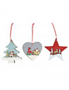 Tradineur - Pack de 4 adornos colgantes con paisaje navideño, madera contrachapada, decoración festiva, árbol, chimenea, hogar,