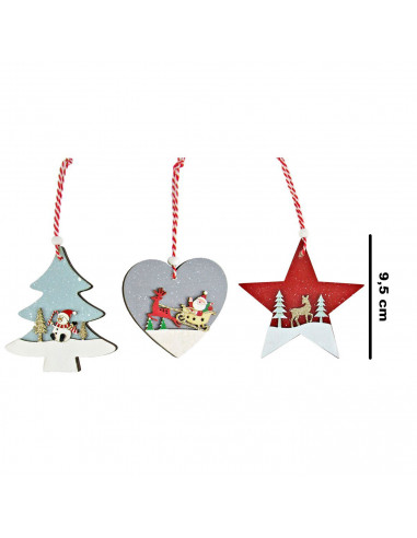 Tradineur - Pack de 4 adornos colgantes con paisaje navideño, madera contrachapada, decoración festiva, árbol, chimenea, hogar,