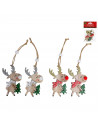 Tradineur - Pack de 8 colgantes de reno con árbol, madera contrachapada, figuras de Navidad, adornos para árbol, chimeneas, deco