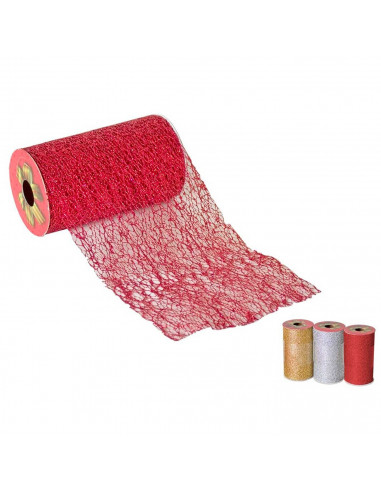 Tradineur - Pack de 3 cintas de malla, poliéster, purpurina brillante, decoración árbol Navidad, envolver regalos, adornos, manu