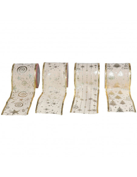 Tradineur - Pack de 4 cintas de navidad modelo Champagne, poliéster, brillante, decoración árbol navideño, envolver regalos, ado