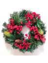 Tradineur - Corona de navidad con piñas, lazos y racimos de bayas rojas, guirnalda decorativa artificial, adorno colgante para p