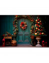 Tradineur - Corona de navidad con piñas, lazos y racimos de bayas rojas, guirnalda decorativa artificial, adorno colgante para p