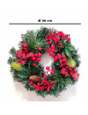Tradineur - Corona de navidad con piñas, lazos y racimos de bayas rojas, guirnalda decorativa artificial, adorno colgante para p