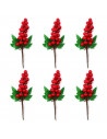 Tradineur - Pack de 6 ramos de acebo con bayas rojas, espuma de poliestireno, decoración festiva, adornos Navidad, árbol, jarron