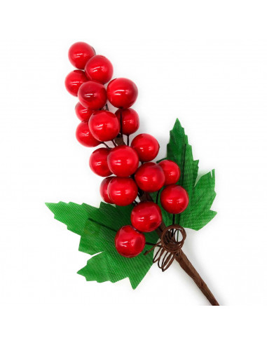 Tradineur - Pack de 6 ramos de acebo con bayas rojas, espuma de poliestireno, decoración festiva, adornos Navidad, árbol, jarron