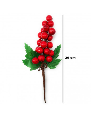 Tradineur - Pack de 6 ramos de acebo con bayas rojas, espuma de poliestireno, decoración festiva, adornos Navidad, árbol, jarron