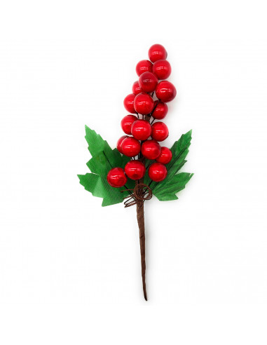 Tradineur - Pack de 6 ramos de acebo con bayas rojas, espuma de poliestireno, decoración festiva, adornos Navidad, árbol, jarron