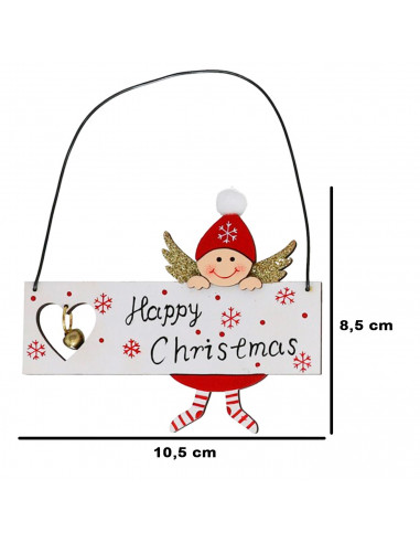 Tradineur - Pack de 6 carteles colgantes con figura de ángel y cascabel, madera contrachapada, decoración festiva, adornos, árbo