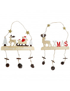 Tradineur - Pack de 2 adornos colgantes con figuras navideñas y piñas, madera, decoración festiva, Navidad, pared, chimenea - 30