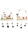 Tradineur - Pack de 2 adornos colgantes con figuras navideñas y piñas, madera, decoración festiva, Navidad, pared, chimenea - 30