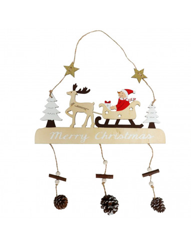 Tradineur - Pack de 2 adornos colgantes con figuras navideñas y piñas, madera, decoración festiva, Navidad, pared, chimenea - 30