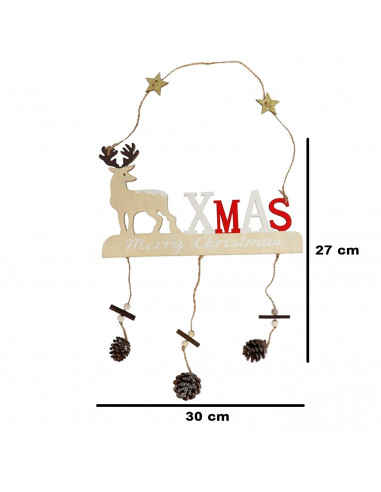 Tradineur - Pack de 2 adornos colgantes con figuras navideñas y piñas, madera, decoración festiva, Navidad, pared, chimenea - 30