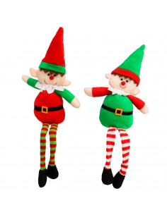 Tradineur - Pack de 2 elfos decorativos, poliéster y arena, figuras de Navidad, adornos, chimeneas, decoración festiva, hogar, 4